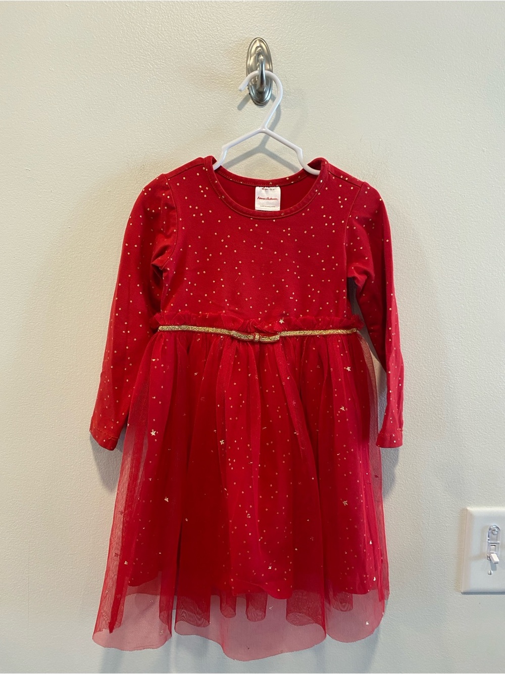 Hanna Andersson long sleeve tulle dress red shimmer girls 90 US 3 Christmas